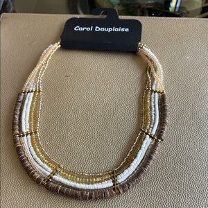Carol Dauplaise Layered Beaded Necklace - White, Gold, and Brown
